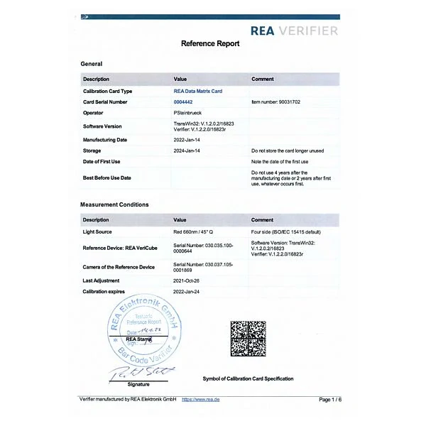 Kalibrační karta REA DataMatrix